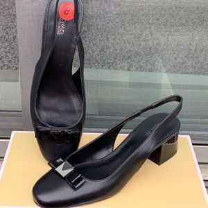 NWB Caroline Black Leather Slingback Pumps, Size 8